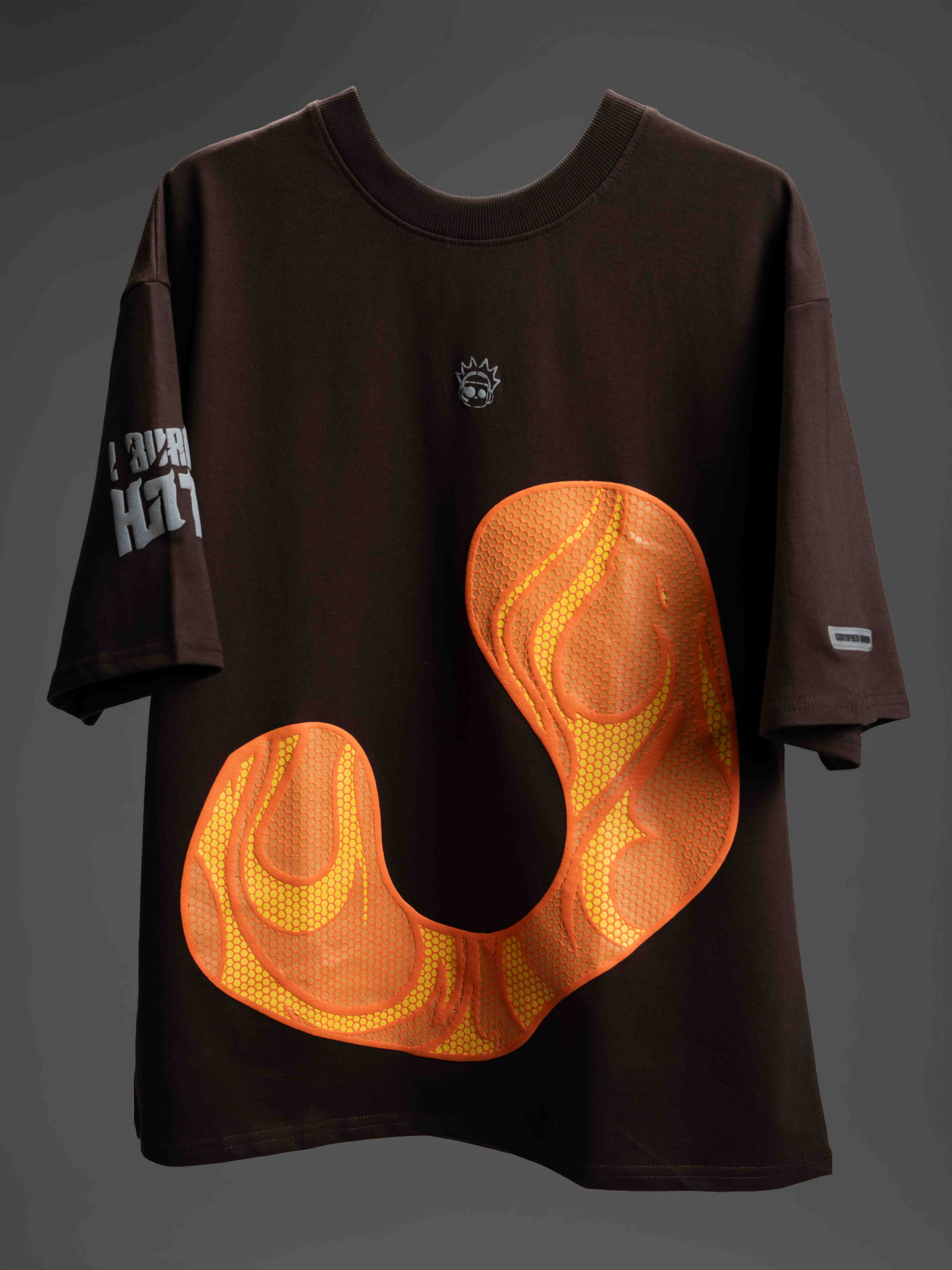 Phoenix T-shirt front-side view hanging in air